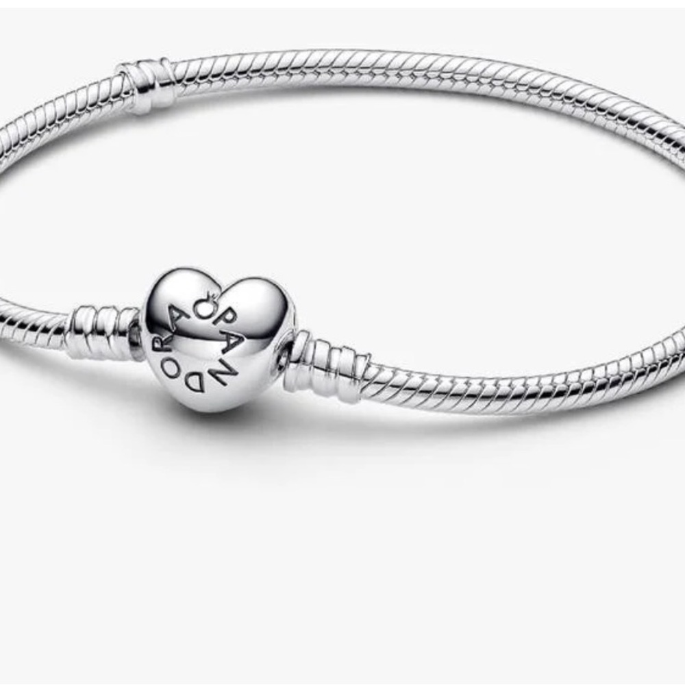 Pandora Moments Heart Clasp Snake Chain Bracelet Sterling Silver 7.1” 925 ALE